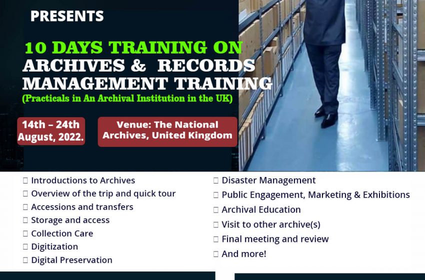  10 Days Training on Archives and Records Management Training (Practicals in an Archival Institution in the UK)